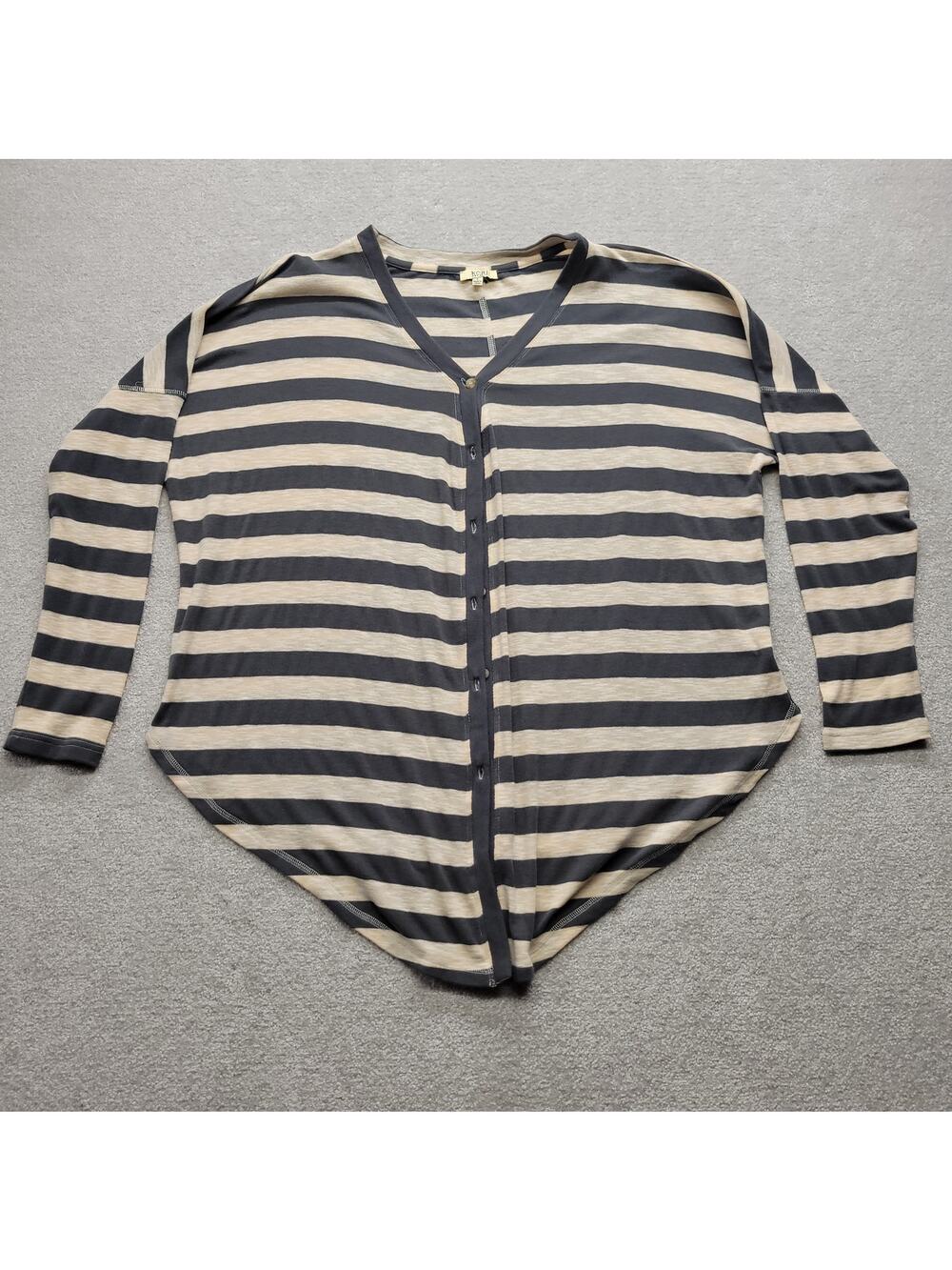 KORI America Cardigan Womens L Gray Cream Stripe Button Front Dolman